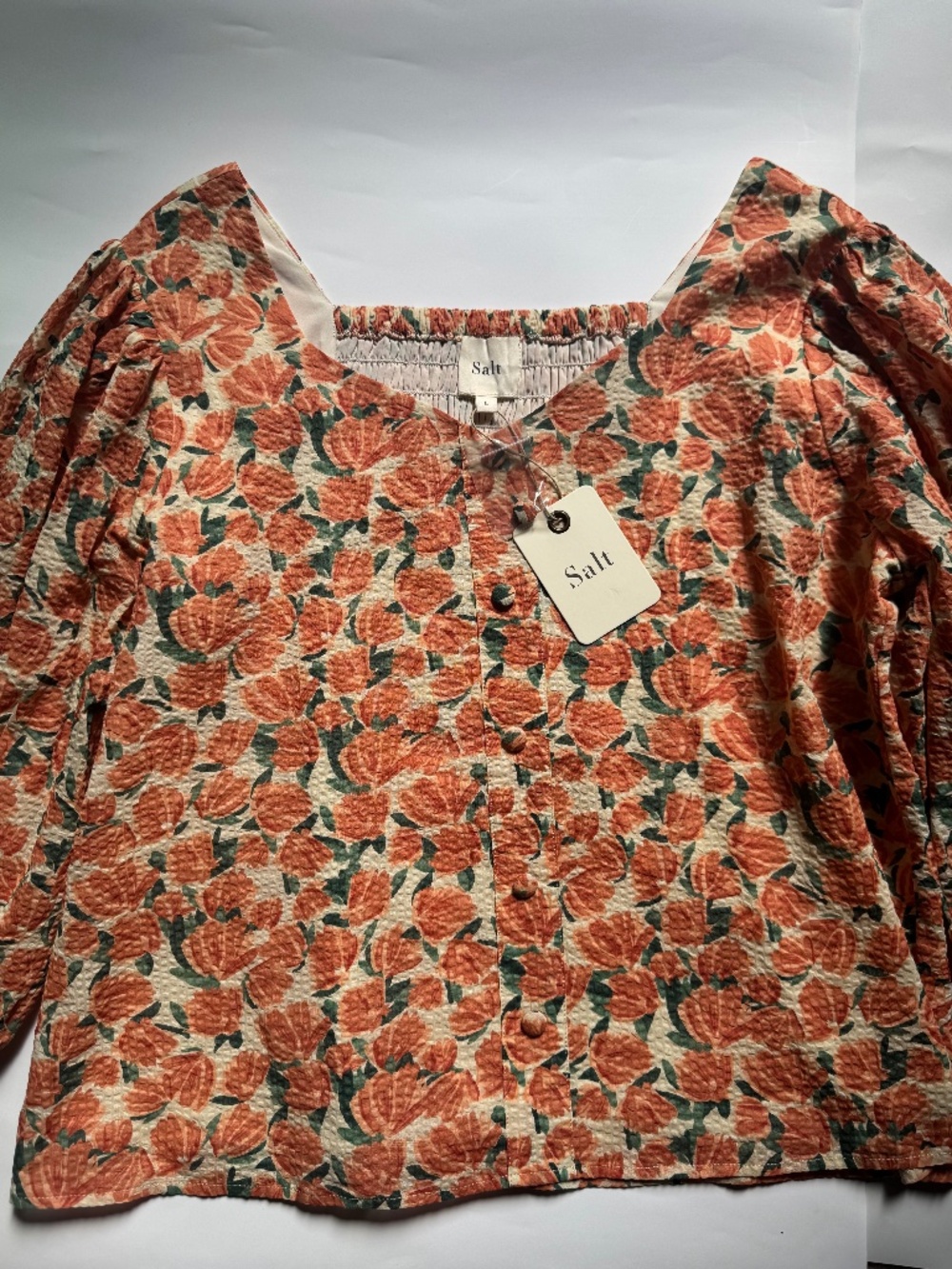 NWT Salt Floral Textured Puff Sleeve Blouse Size Large Cottagecore Boho